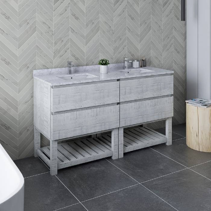 Fresca Formosa Modern 60" Rustic White Open Bottom Double Sink Vanity