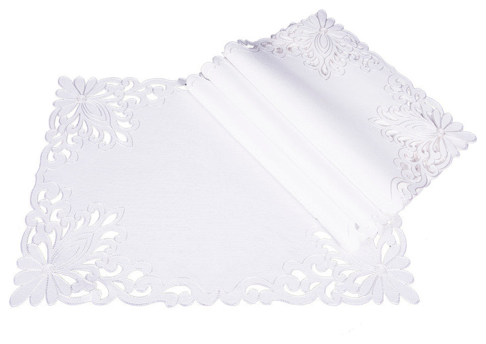 Wilshire Embroidered Cutwork Placemats, White, 14"x20", Set of 4
