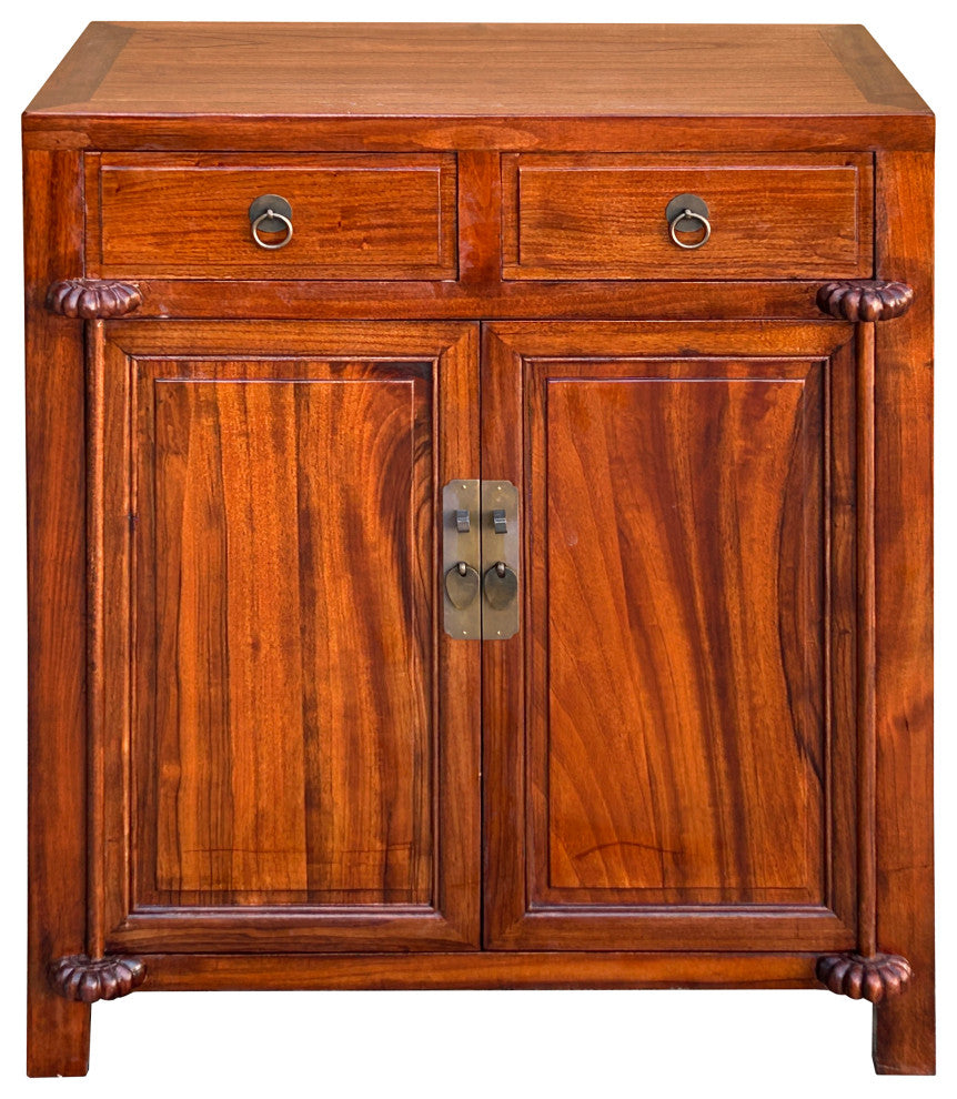 Oriental Chinese 2 Drawers Wood Pattern Brown Credenza Console Cabinet