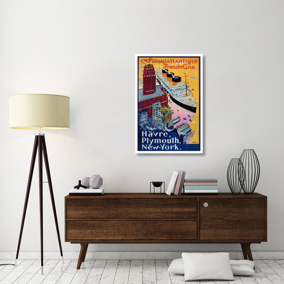 "Transatlantique-French Line / Paris-Havre-New York" Paper Art, 29"x42"