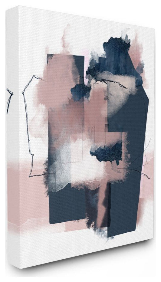 Beautiful Abstract Geometry Pink and Blue Painting, 24"x30"