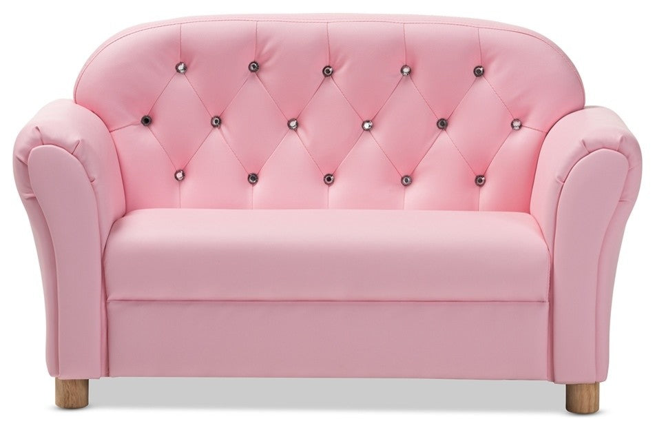 Modern and Contemporary Pink Faux Leather 2-Seater Kids Love Seat