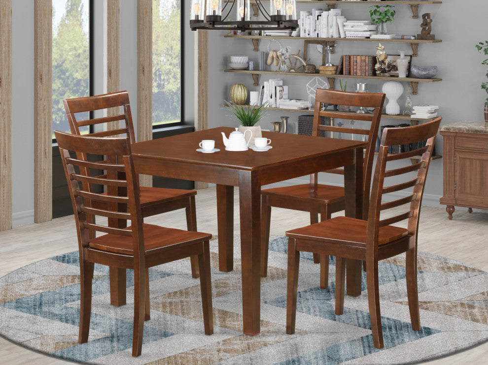 5 Pc Small Kitchen Table Set, Dining Table And 4 Kitchen Chairs In Mahogany
