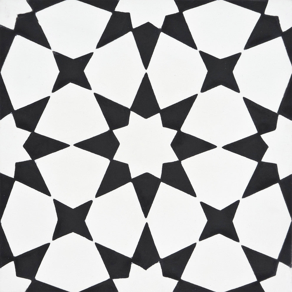 8"x8" Medina Handmade Cement Tile, White/Black, Set of 12