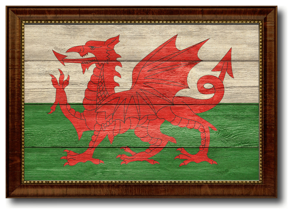 Wales Country Textured Flag Print With Brown Gold Frame, 19"X27"