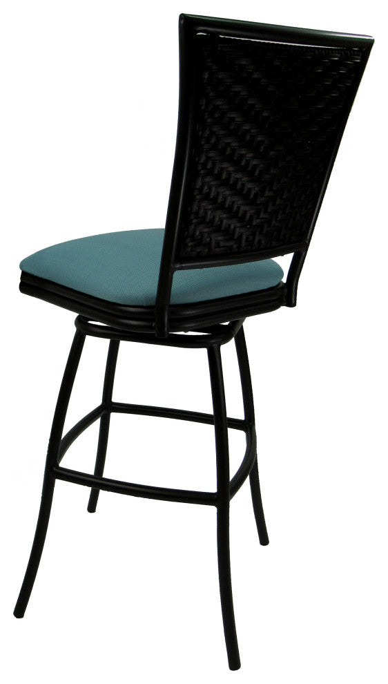 Outdoor Patio Bar Pub Set - 30" Erin Stools - Black Frame, Aqua Linen - Black, 30"