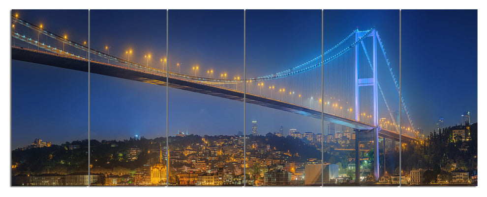 Bosphorus Bridge at Night Istanbul, Landscape Canvas Print, 70"x28", 6 Panels