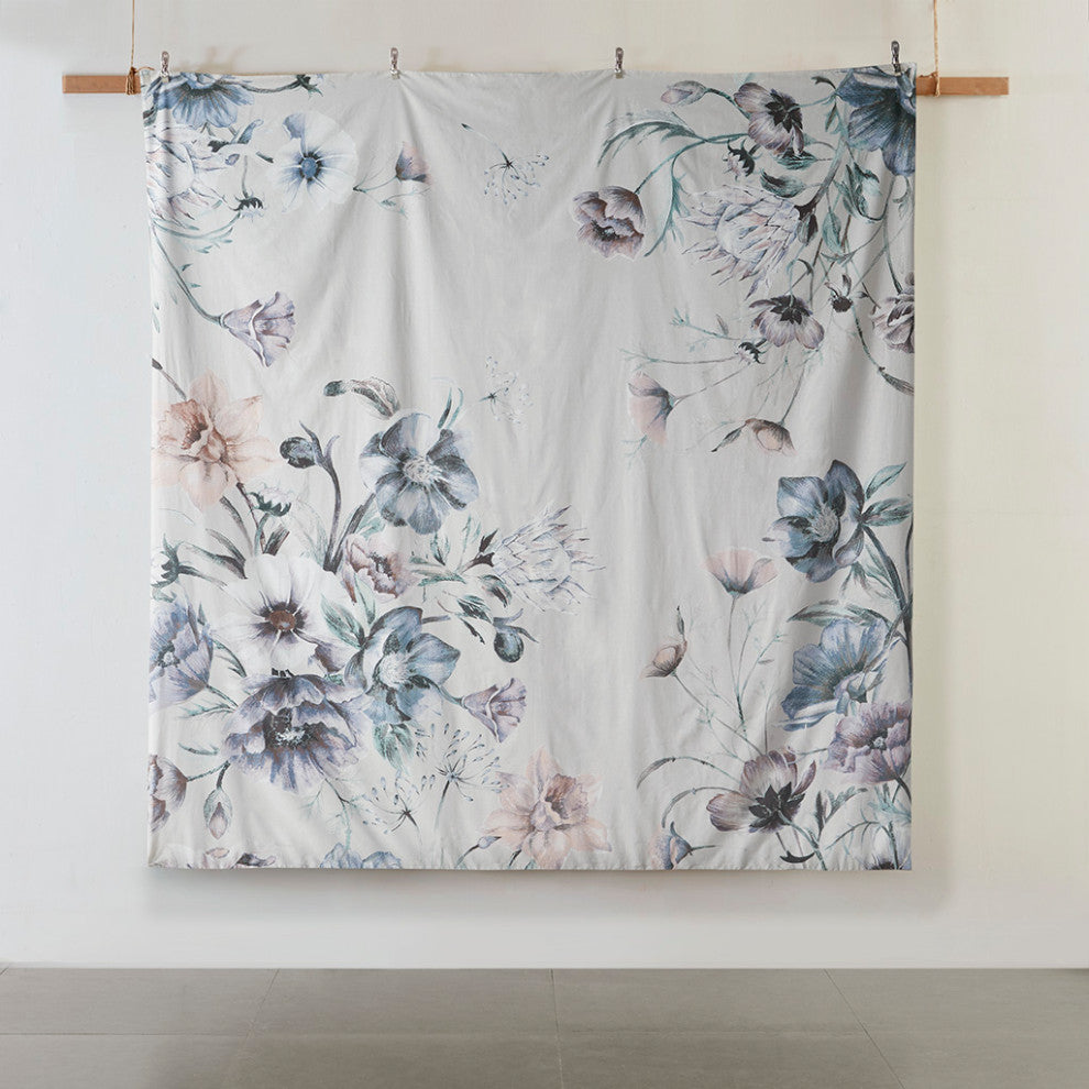 Madison Park Cassandra Shabby Chic Floral Cotton Duvet Cover Set, Blue