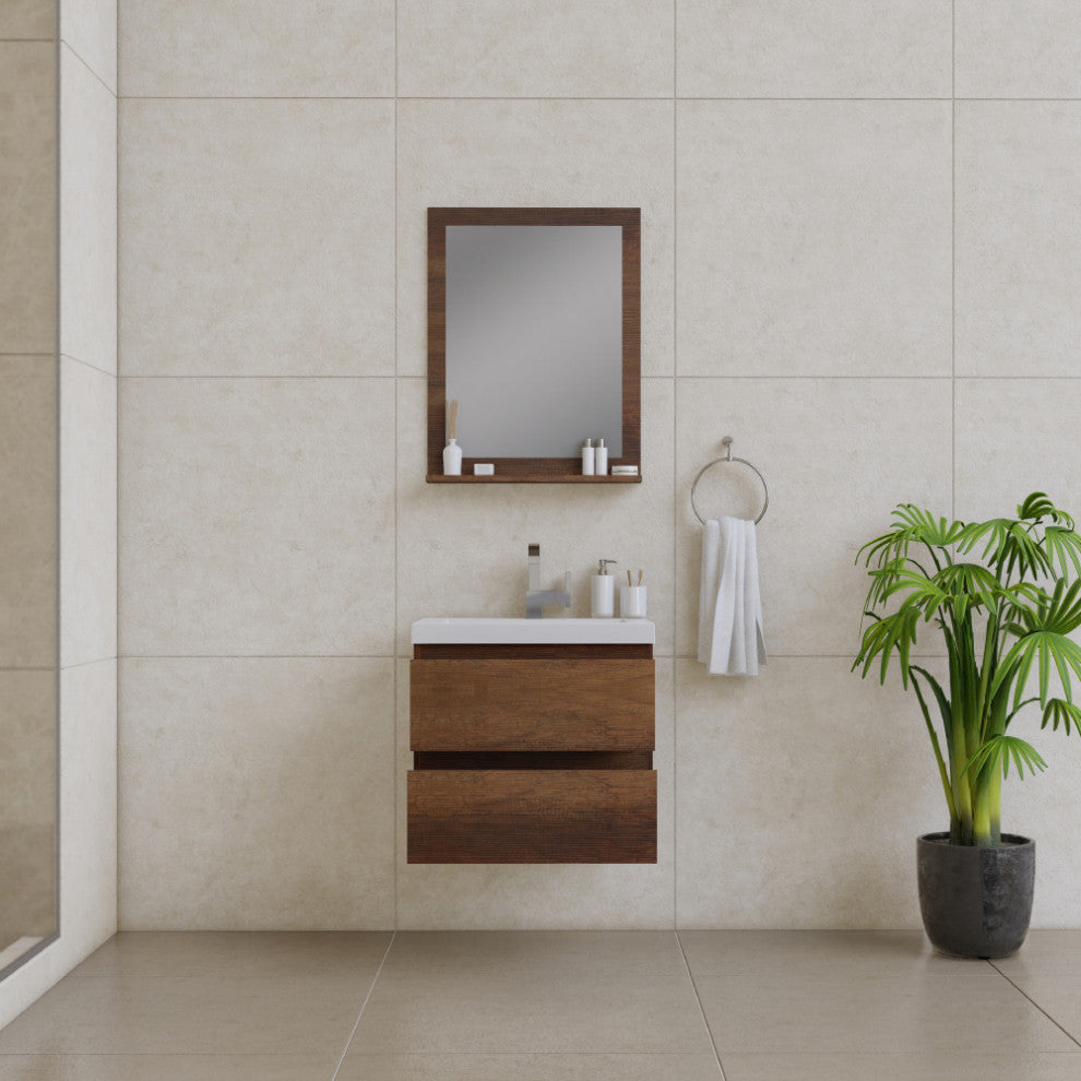 Paterno 24" Wall Mounted Bathroom Vanity With Sink, Rosewood