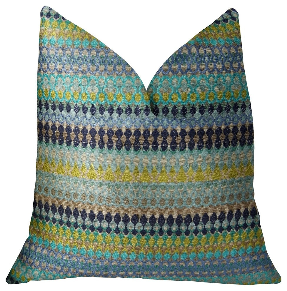 Lake Marsh Turquoise Yellow and Navy Handmade Luxury Pillow, 26"x26"