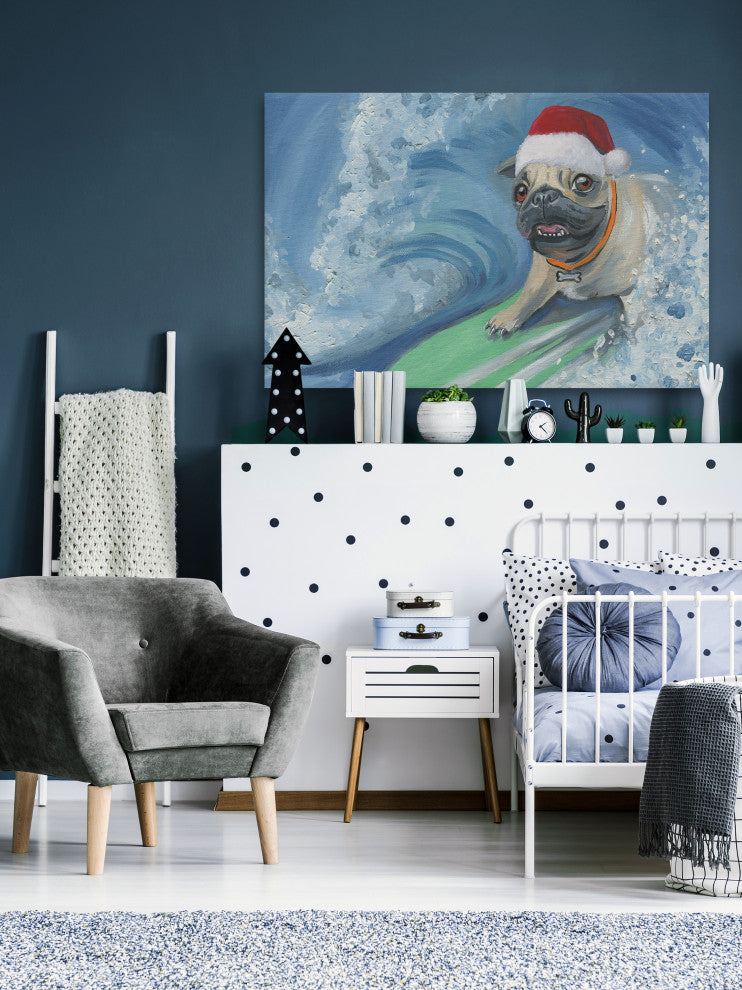 "Santa Catching the Wave" Painting Print on Wrapped Canvas, 24x16