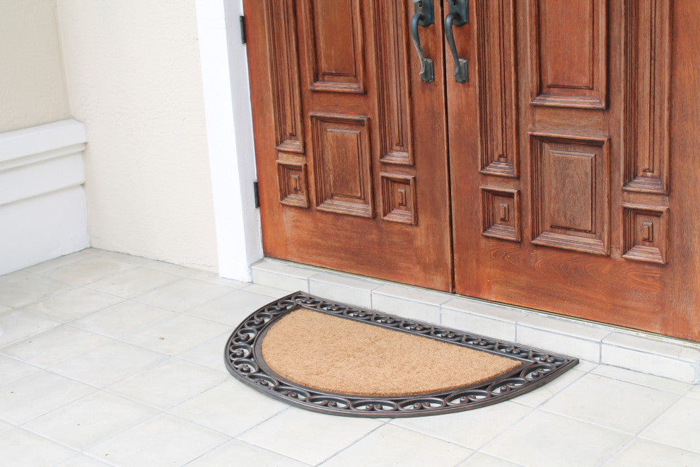 A1HC Natural Coir & Rubber 30"x48", Front Door Entry Doormat, Standard Half Round Copper