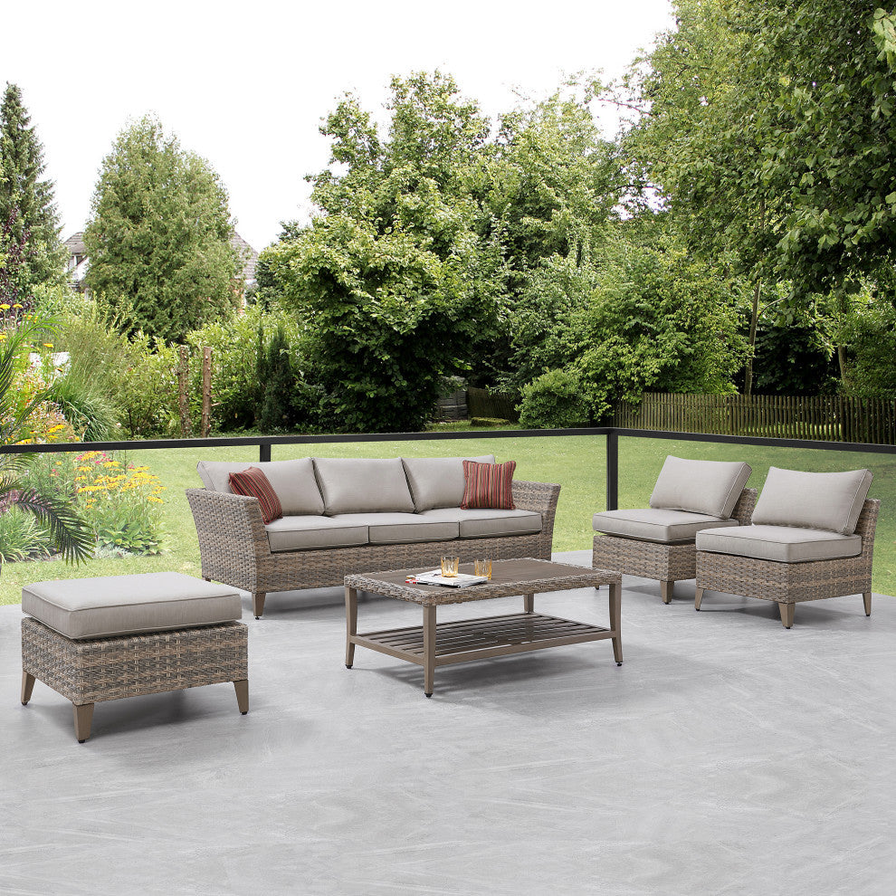 Ove Decors Bottega 5-Piece Conversation Set, Light Brown and Beige