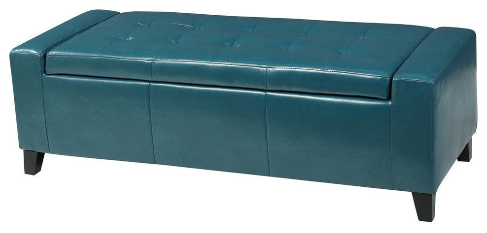 GDF Studio Robin Brown Leather Storage Ottoman Bench, Teal