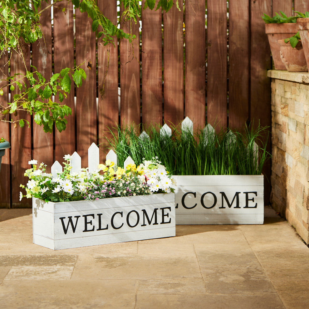 Set of 2 Fence-Inspired Planter Stands, White