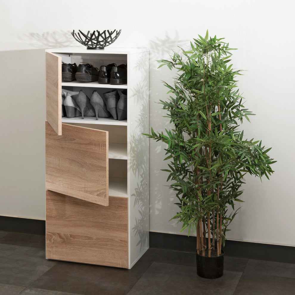 Bamboo Shoe Storage Cabinet, White/Natural Oak