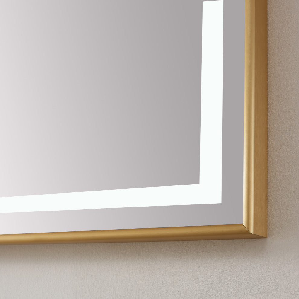 Horizontal Rectangular LED Wall Mount Bathroom Mirror, Gold, 48"
