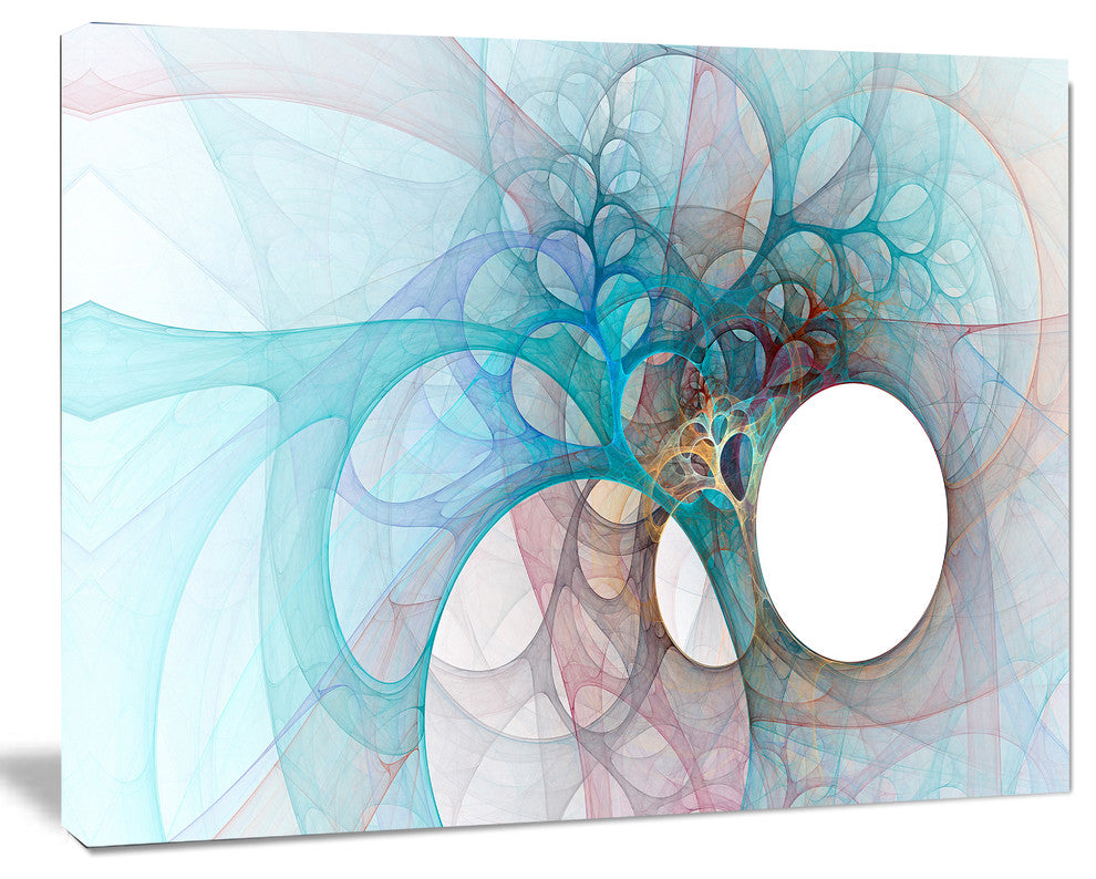 Fractal Angel Wings in Light Blue, Oversized Abstract Canvas Art Print, 60x40
