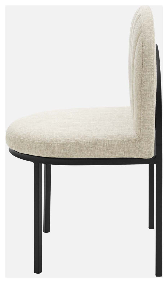 Tufted Side Dining Chair, Fabric, Black Beige, Modern, Cafe Bistro Restaurant