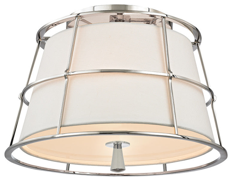 Savona, Two Light Semi Flush, Polished Nickel Finish, Linen Shade