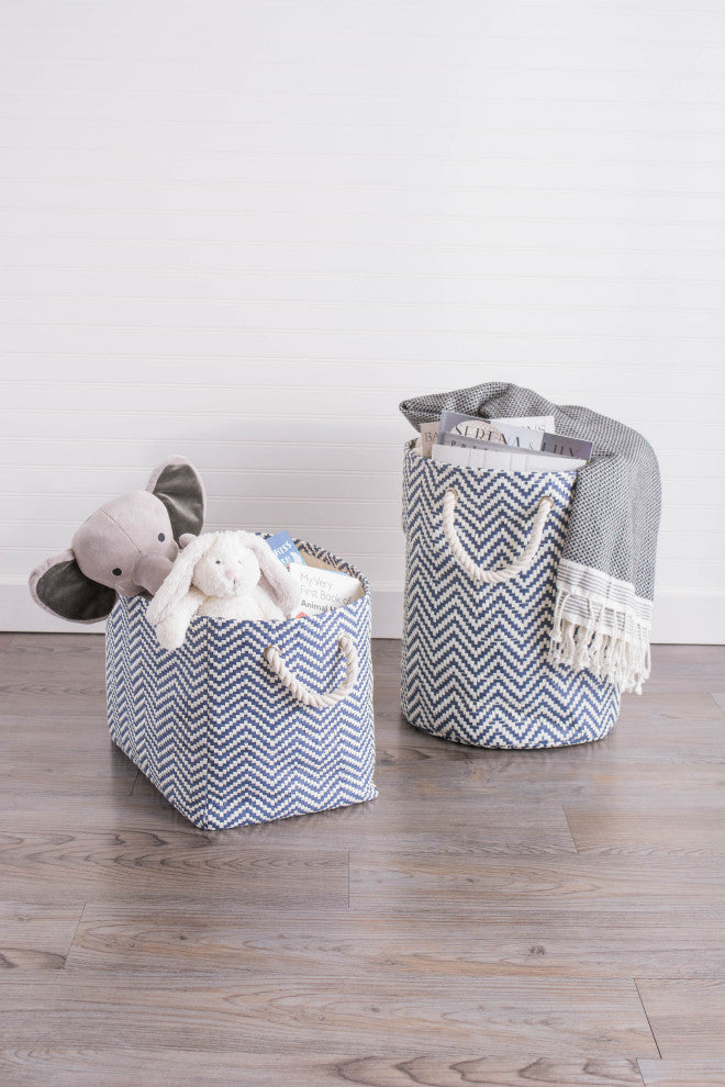 Paper Bin Chevron Nautical Blue Round Large 20x15"x15"