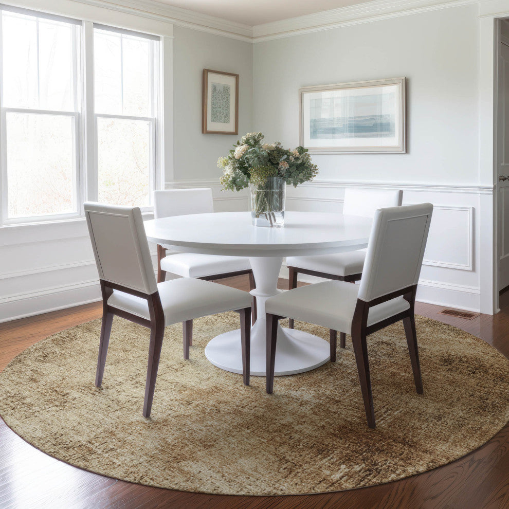 Machine Washable Indoor/Outdoor Chantille ACN1903 Beige 8' x 8' Round Rug