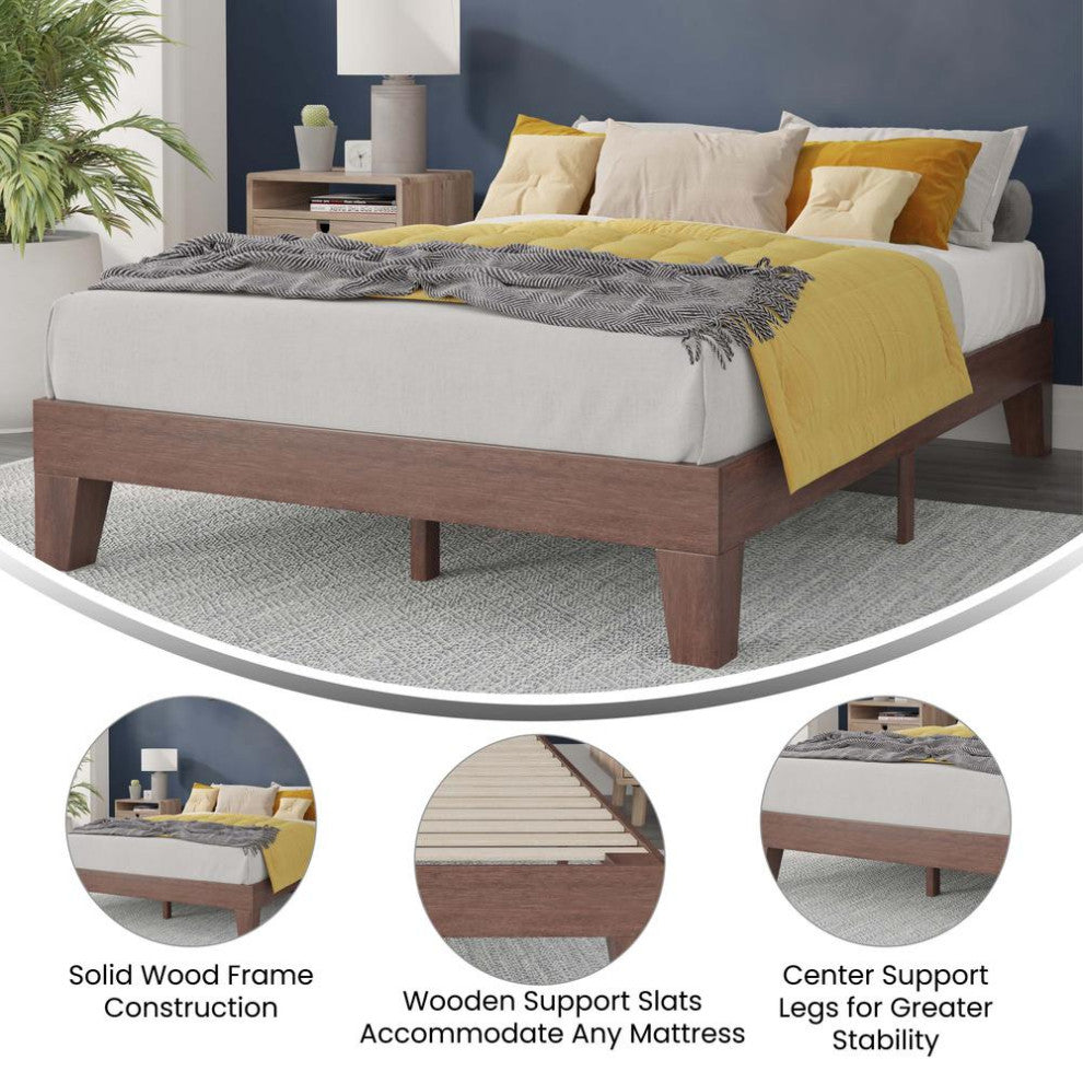 Evelyn Wood Platform Bed with Wooden Support Slats, No Box Spring Required, Walnut, Full