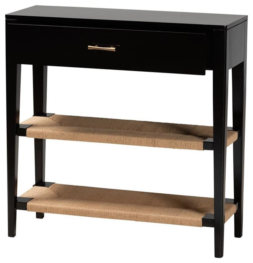 Freya Modern Bohemian Black Finished Bayur Wood 1-Drawer Console Table