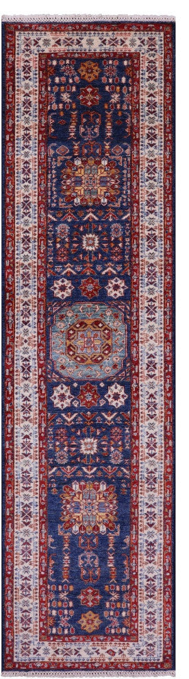 Runner Super Kazak Geometric Hand Knotted Rug 2' 8" X 10' 1" Q11230