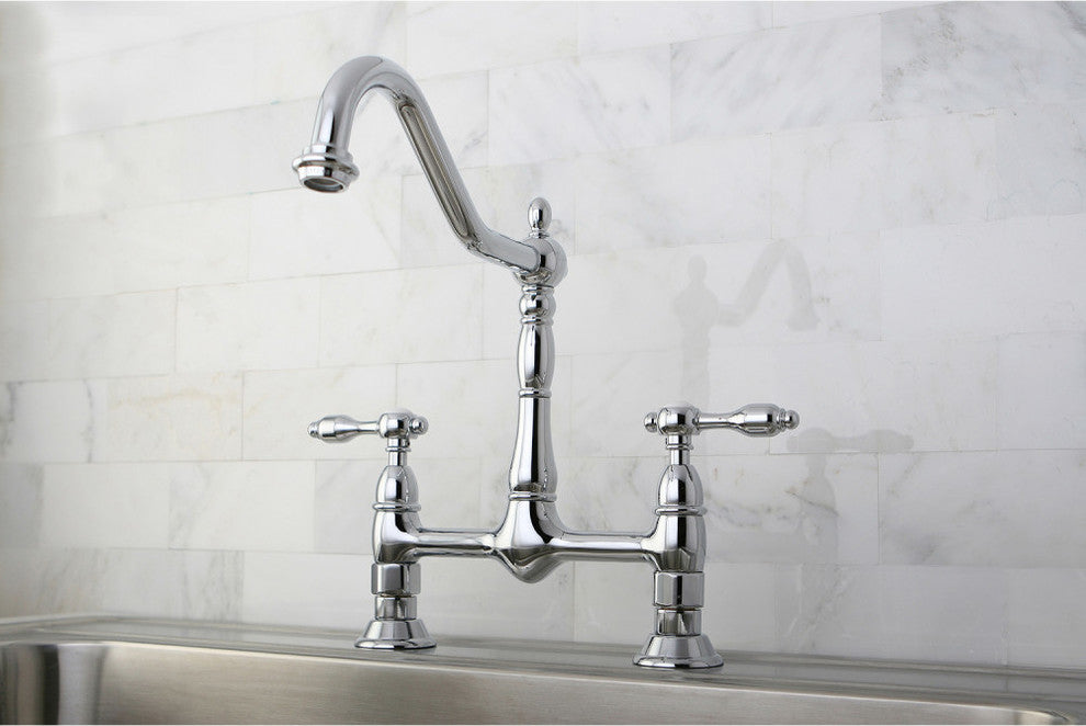 Kingston Brass Bridge Kitchen Faucet, Polished Chrome