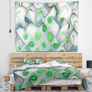 White Green Pattern with Swirls Abstract Wall Tapestry, 92"x78"