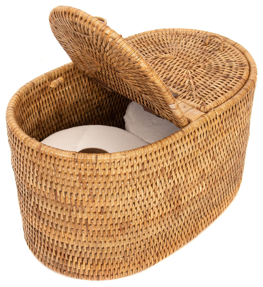 Artifacts Rattan™ Oval Double Tissue Roll Box, Honey Brown