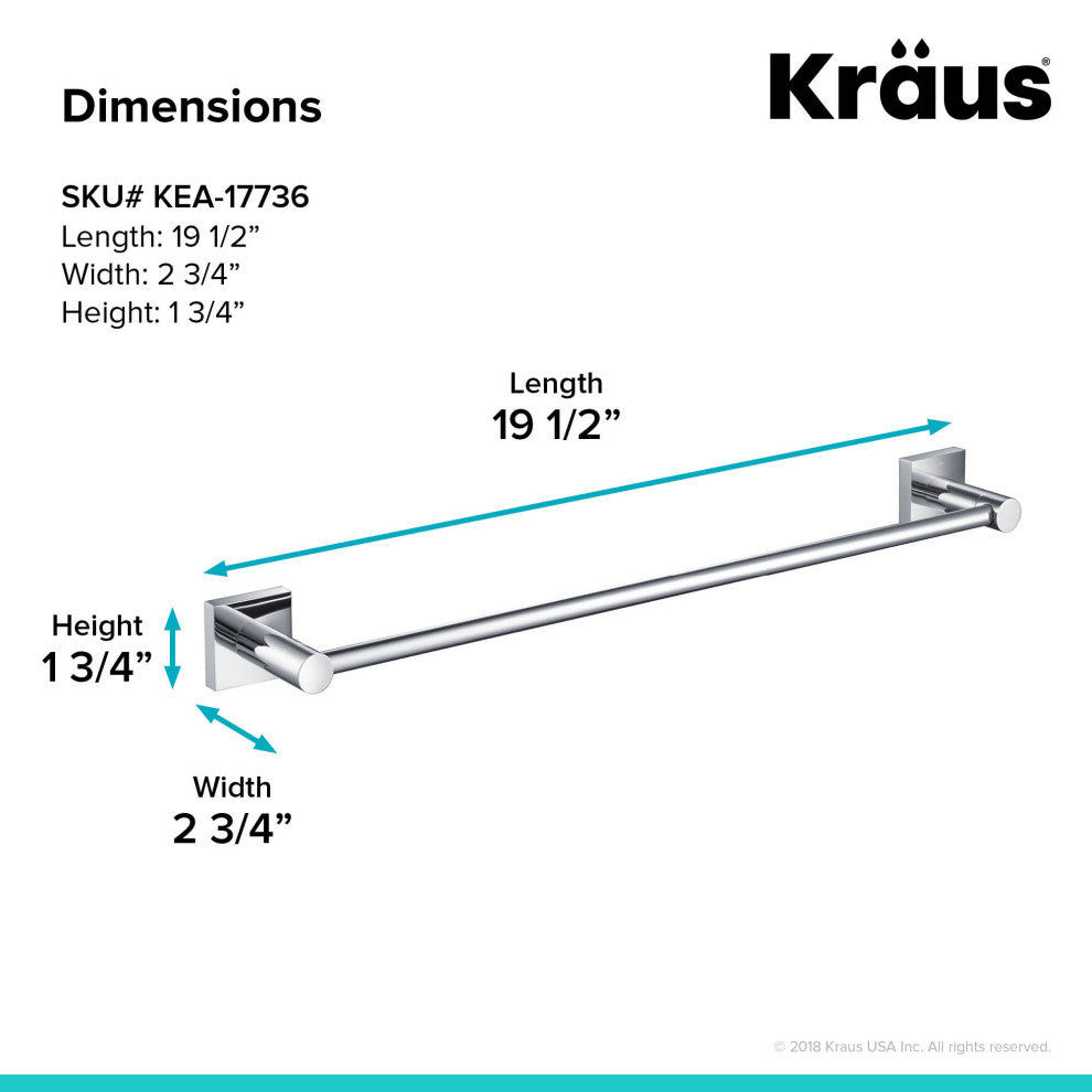 Ventus Bathroom 18" Towel Bar, Chrome