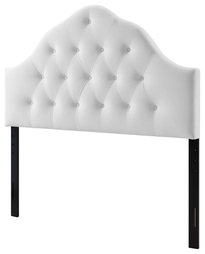 Contemporary Modern Bedroom Queen Size Tufted Headboard, Velvet Fabric, White