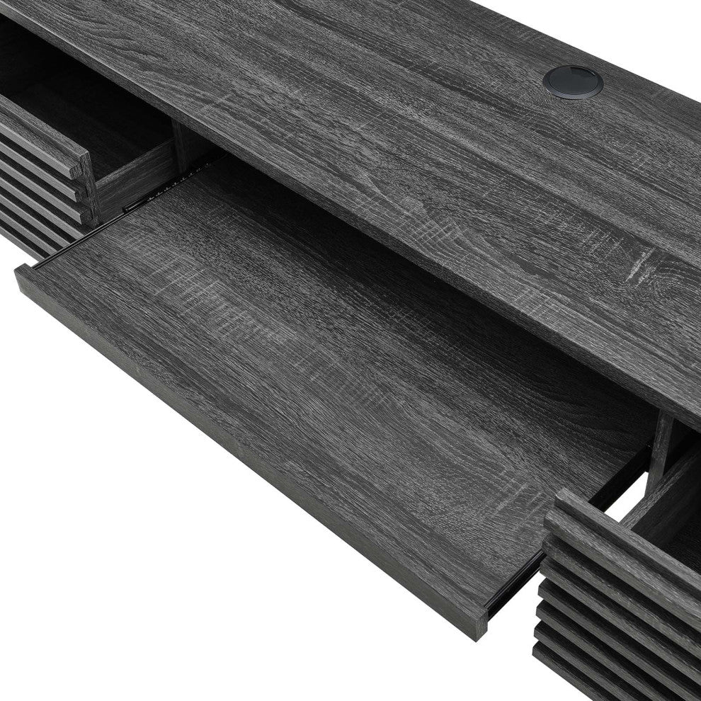 Computer Work Desk, Charcoal Gray, Wood, Modern, Mid Century Home Office