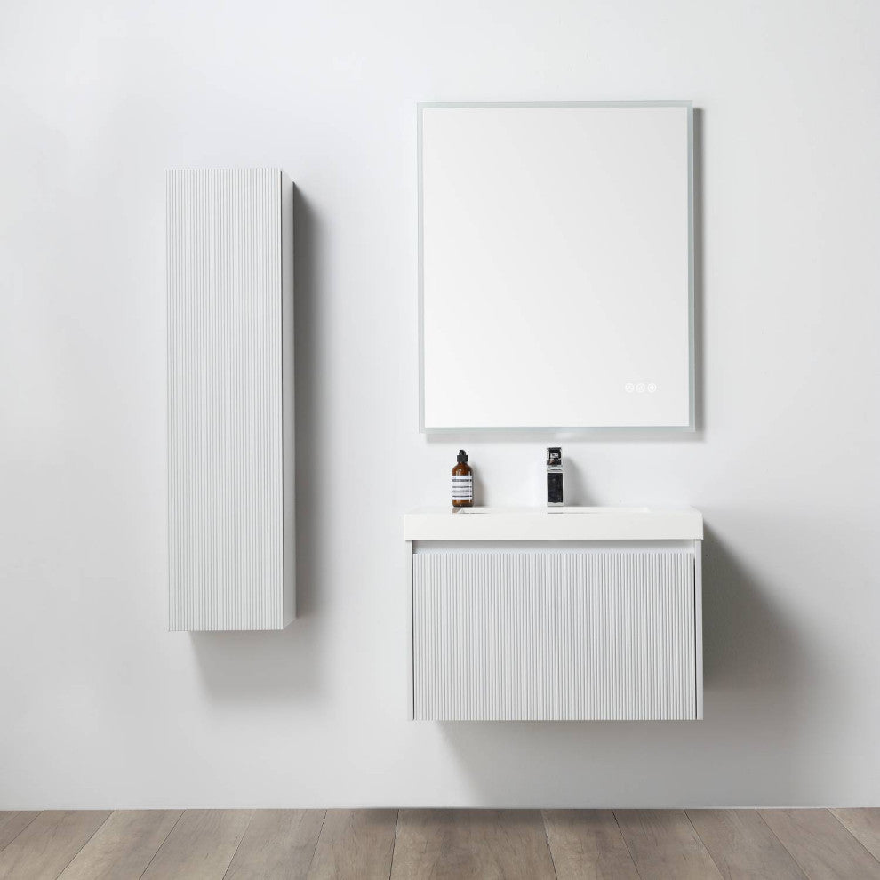 Floating Bathroom Vanity with Sink, Wall Mounted Vanity, White, 30" W/ Sink, Side Cabinet