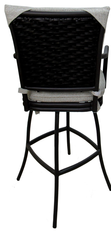 Outdoor Patio Swivel Bar Stool Ofir with Arms, White Linen - Black, 30"