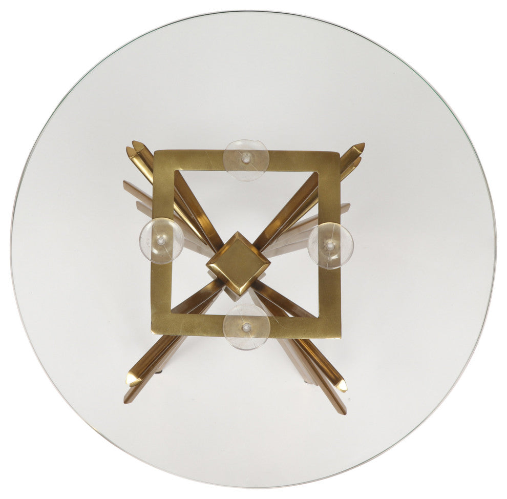 Nathan Modern Glam Handcrafted Sunburst Accent Table with Tempered Glass Top, Gold