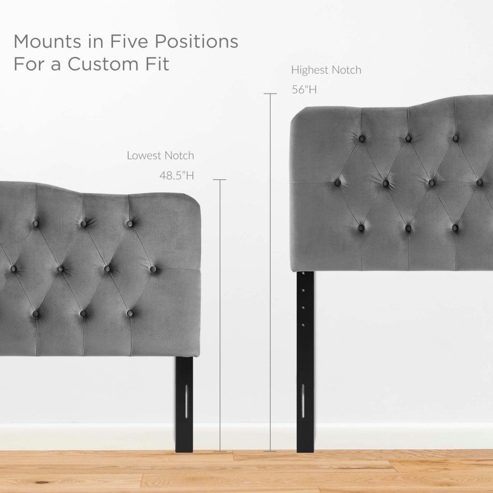 Annabel Full Diamond Tufted Performance Velvet Headboard Gray