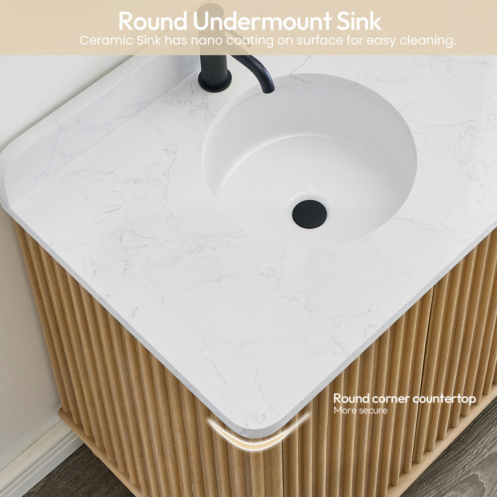 Seoul Bath Vanity, Composite Stone Top No Mirror, Washed Ash Gray, 30", Single Vanity