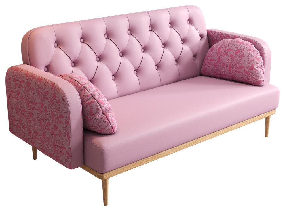 Elegant Tulip Pattern Loveseat with PU Upholstery and Wood Legs