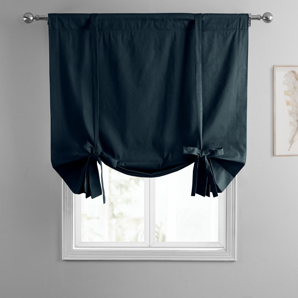 Solid Cotton Tie-Up Window Shade Single Panel, 46W x 63L, Polo Navy, 46w X 63l