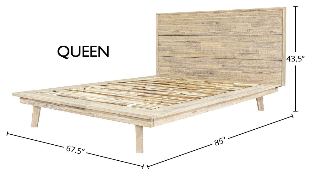 Gia Acacia Wood Panel Bed, Light Brown, Queen