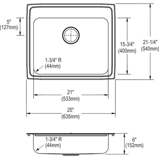 LRAD2521605 Lustertone Classic Stainless Steel 25" Drop-in ADA Sink, 5 Holes