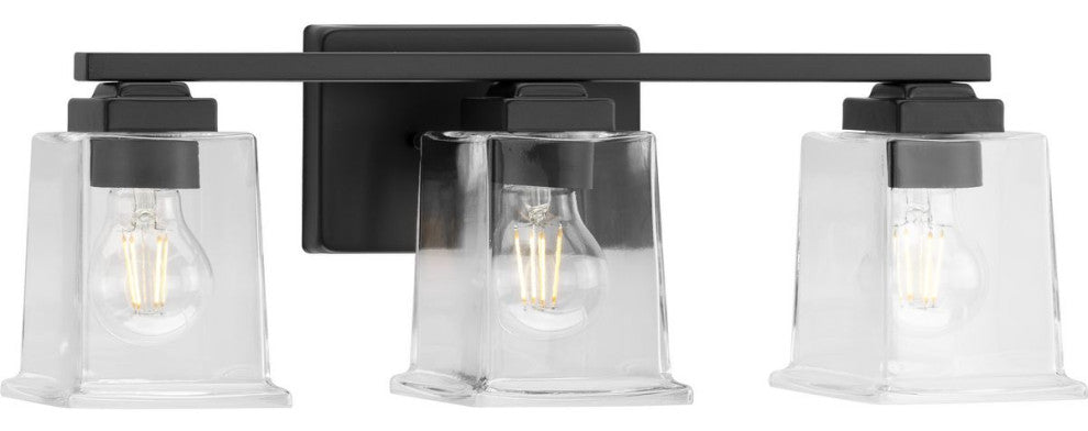Gilmour Collection 3-Light Matte Black Clear Glass Bath Vanity Light