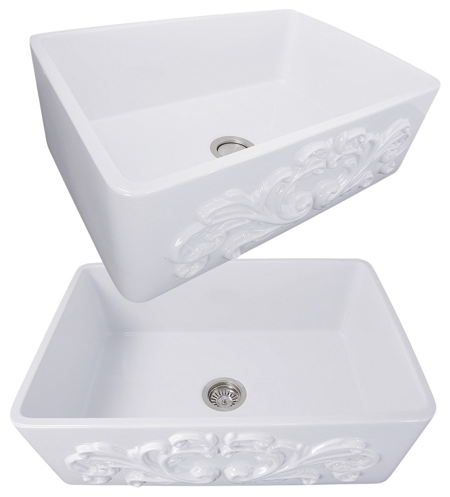 Nantucket Sinks 30-Inch Farmhouse Fireclay Sink with Filigree Apron