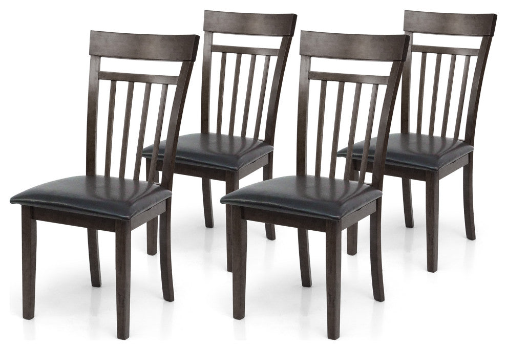 Set of 4 Classic Style Solid Wood Warm Dining Chairs, Espresso/Pu Leather