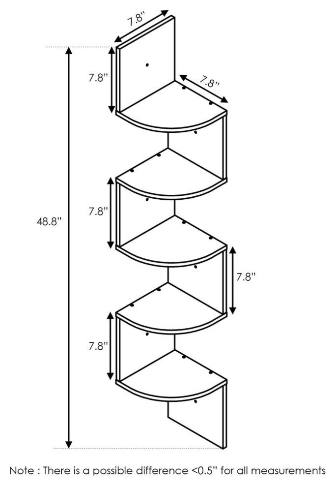 Furinno 5-Tier Wall Mount Floating Radial Corner Shelf, Columbia Walnut