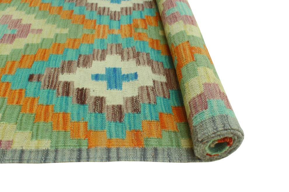 Sangat Kilim Brayden Rust/Turquoise Runner, 2'7x12'10