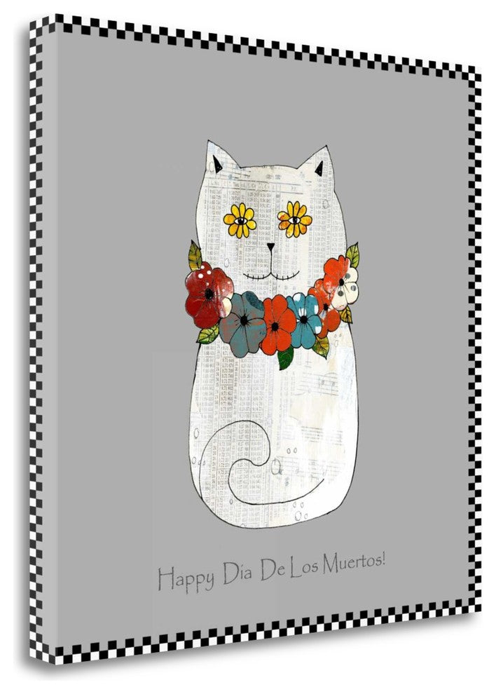 "Happy Day Of The Dead Cat" By Sarah Ogren, Giclee Print on Gallery Wrap Canvas